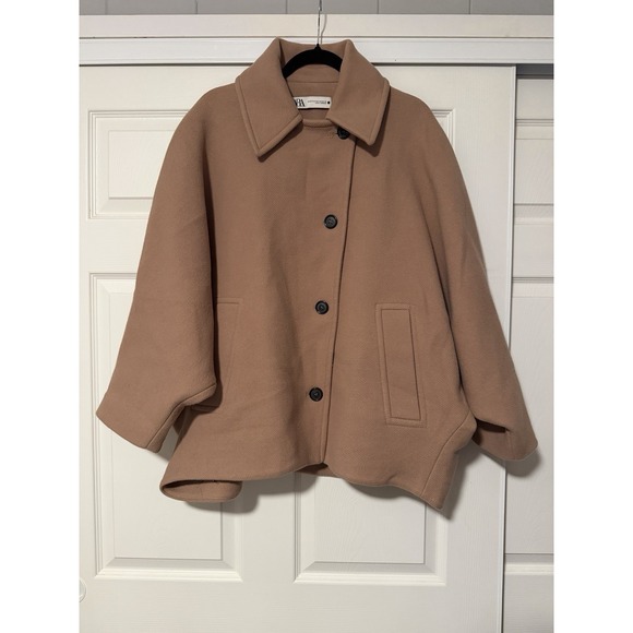 Zara Jackets & Blazers - Zara Oversized Brown Wool Short Coat Bat Sleeve Runway City Tik Tok Fall